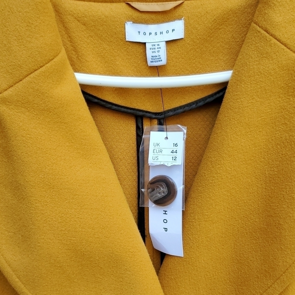 Topshop Golden One button Coat 12 NWT Oversized - Picture 2 of 5